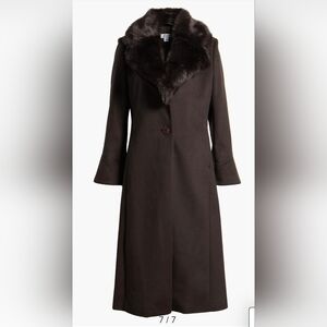 Faux Fur Collar Wool Blend Coat Via Spiga Women's  Sz L Dark Chocolate Feminine